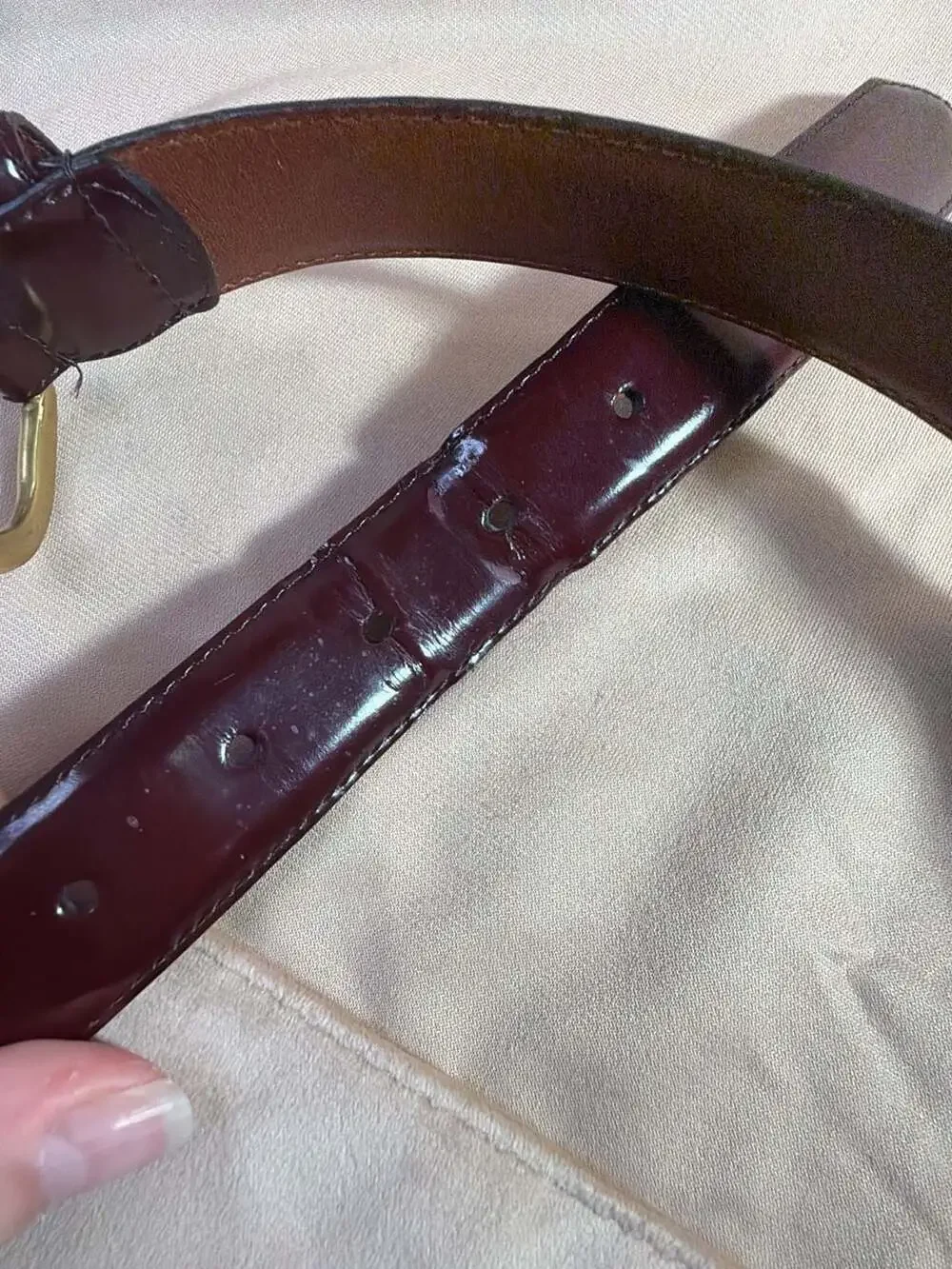 Coach Burgundy Patent Leather Belt with Brass Buckle